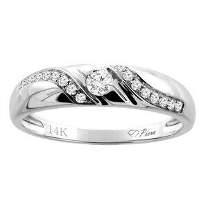 14K White Gold Real Diamond Wedding Band 4 mm 0.13 cttw, sizes 5 - 10